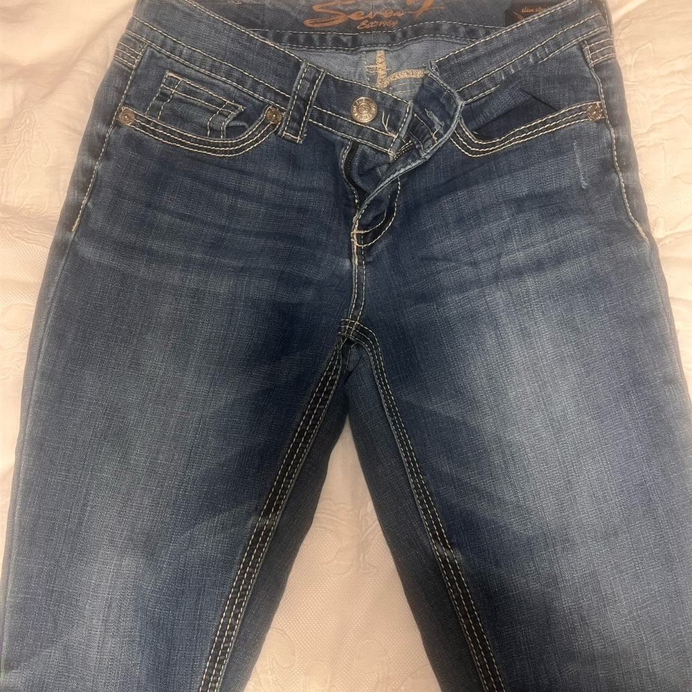 Seven7 Women's Classic Blue Low Rise Jeans